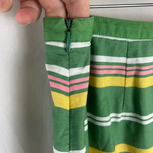 Boden Stripe A Line Midi Skirt Green Yellow Pink White Cotton Women 12 Tall Long - Picture 4 of 6
